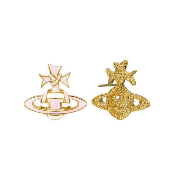 Vivienne Westwood Pale Pink Ribbon Bas Relief Earrings Gold Plated