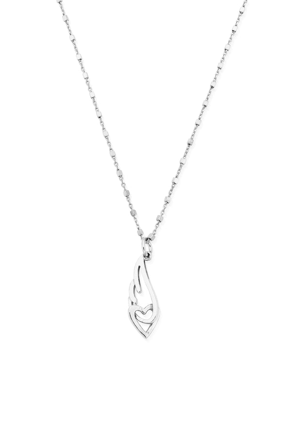 ChloBo Heart & Angel Wing on a Delicate Cube Chain Necklace Silver