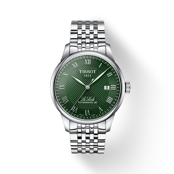 Tissot Mens Green Roman Numeral Dial Le Locle Powermatic 80 Bracelet Watch Stainless Steel