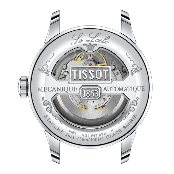 Tissot Mens Black Roman Numeral Dial Le Locle Powermatic 80 Bracelet Watch Stainless Steel