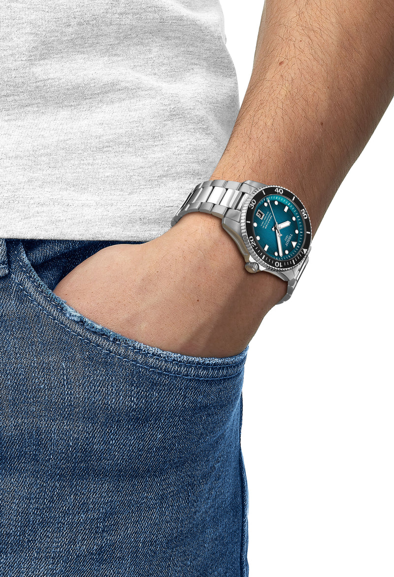 Mens Tissot 40mm Seastar 1000 Graded Turquoise Dial Stainless Steel Bracelet Watch