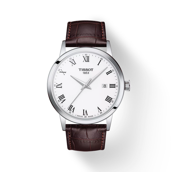 Mens Tissot Classic Dream White Roman Numeral Dial Strap Watch Stainless Steel