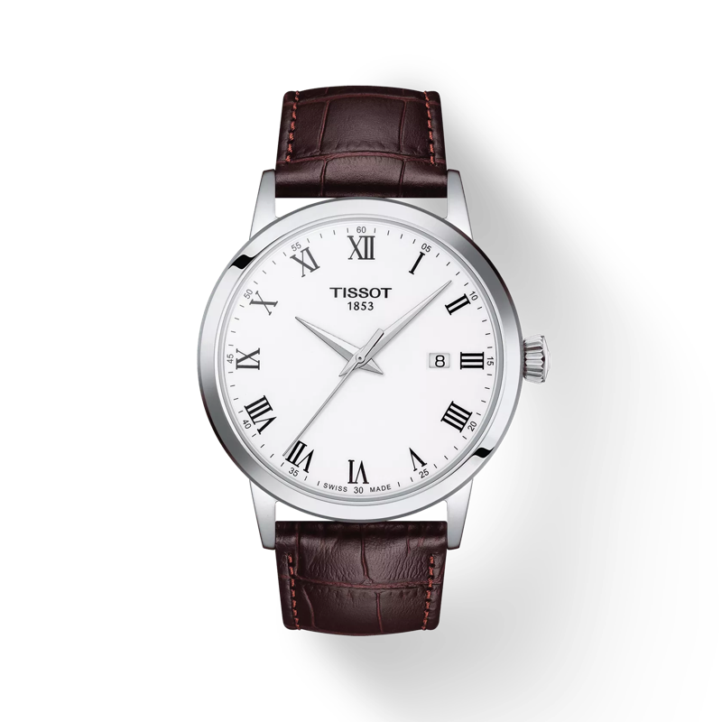 Mens Tissot Classic Dream White Roman Numeral Dial Strap Watch Stainless Steel