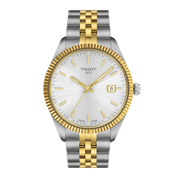 Mens Tissot 40mm Ballade Silver Baton Dial Bracelet Watch Stainless Steel/ Gold Plated