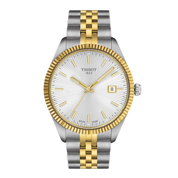 Mens Tissot 40mm Ballade Silver Baton Dial Bracelet Watch Stainless Steel/ Gold Plated