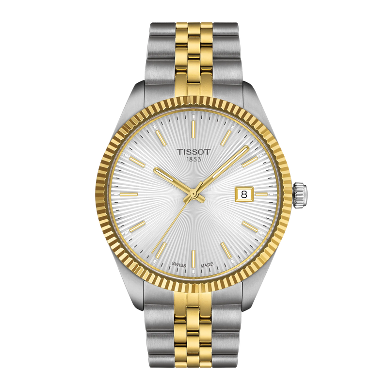 Mens Tissot 40mm Ballade Silver Baton Dial Bracelet Watch Stainless Steel/ Gold Plated