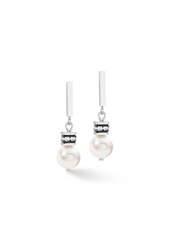 Coeur De Lion GeoCube White, Crystal, Pearl Earrings Stainless Steel