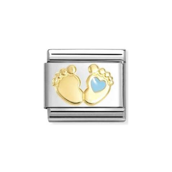 Nomination Composable Classic Symbols Blue Foot in Steel, Enamel and 18k Gold