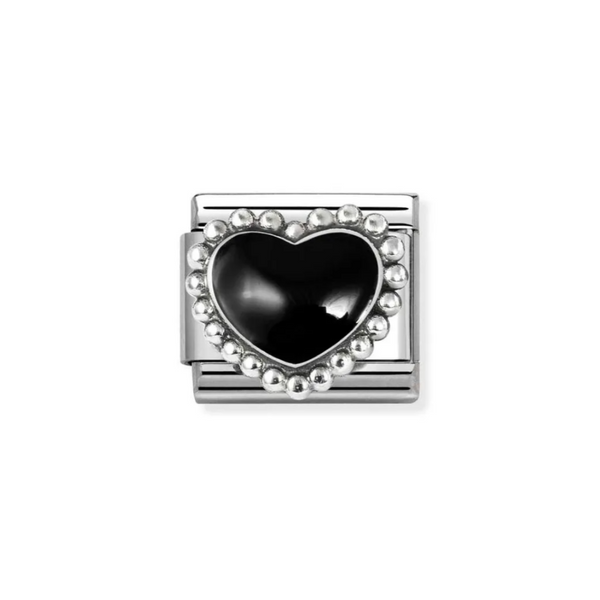 Nomination Composable Classic Black Enamel Raised Heart In Stainless Steel and Silver