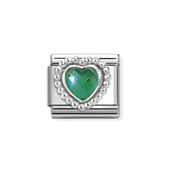 Nomination Composable CL FACETED STONE, steel, GREEN HEART with DOT SETTING in 925 Sterling Silver