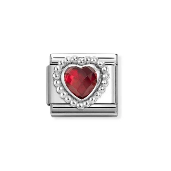 Nomination Composable CL FACETED STONE, steel, RED HEART with DOT SETTING in 925 Sterling Silver