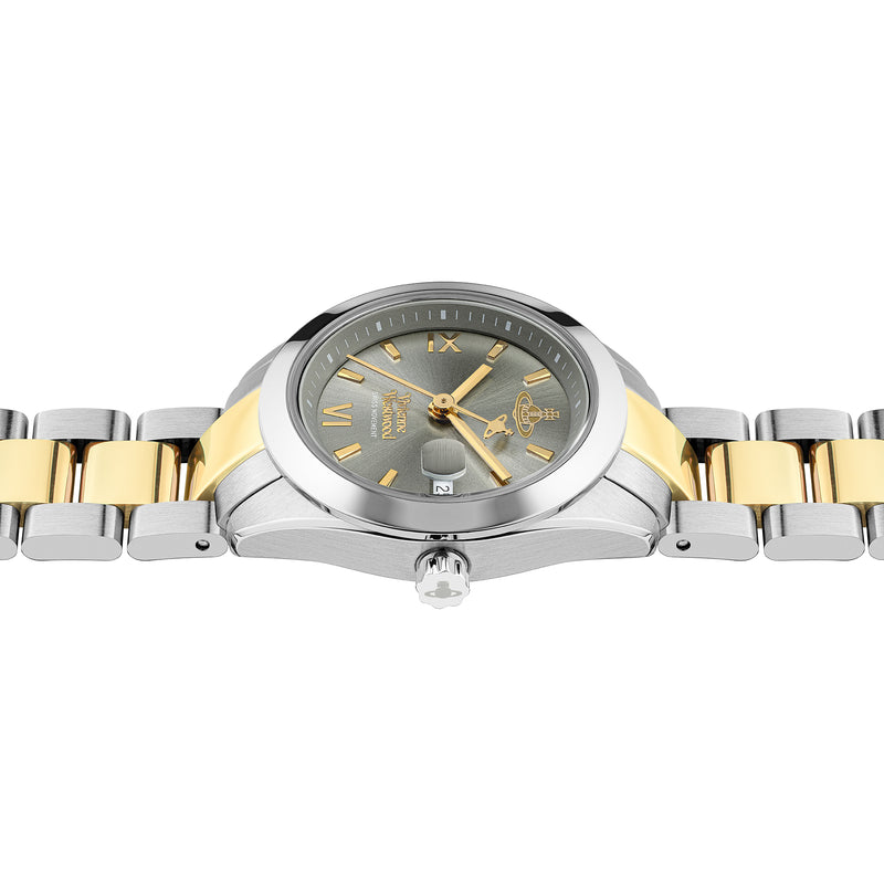 Vivienne Westwood Ladies Fenchurch Grey Dial Bracelet Watch Stainless Steel/ Gold Plated