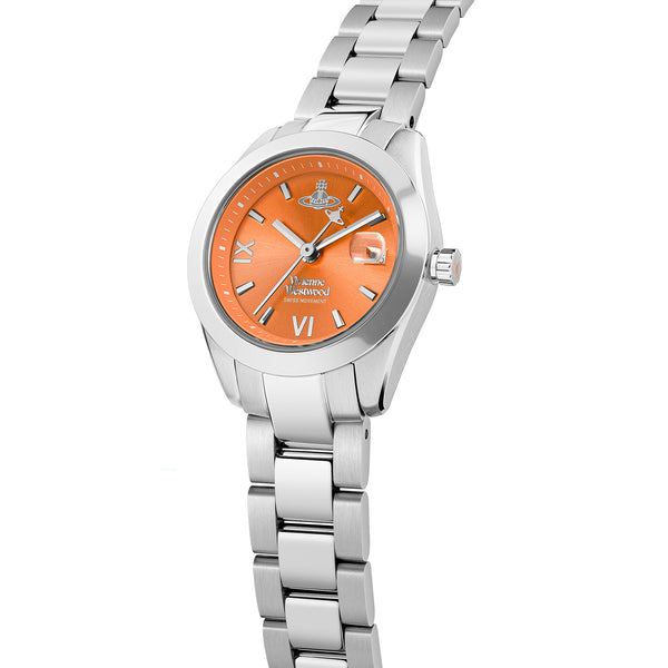 Vivienne Westwood Ladies Fenchurch Orange Dial Bracelet Watch Stainless Steel