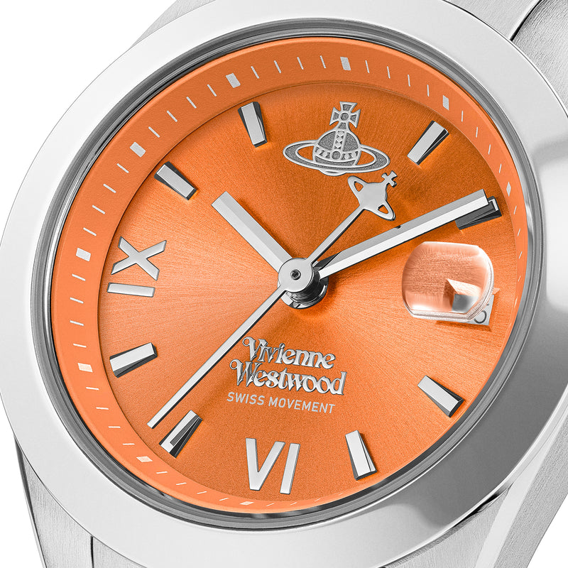 Vivienne Westwood Ladies Fenchurch Orange Dial Bracelet Watch Stainless Steel