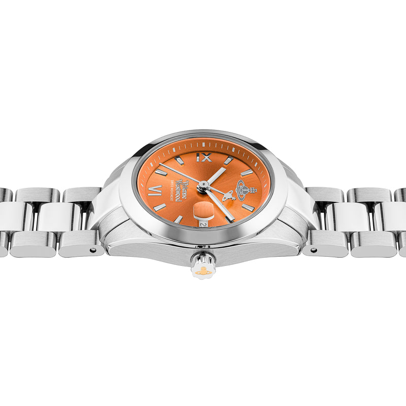 Vivienne Westwood Ladies Fenchurch Orange Dial Bracelet Watch Stainless Steel