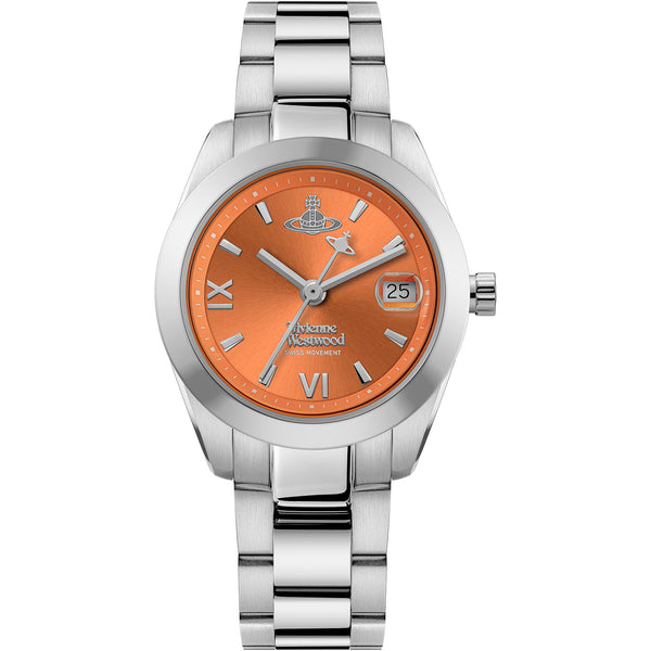 Vivienne Westwood Ladies Fenchurch Orange Dial Bracelet Watch Stainless Steel