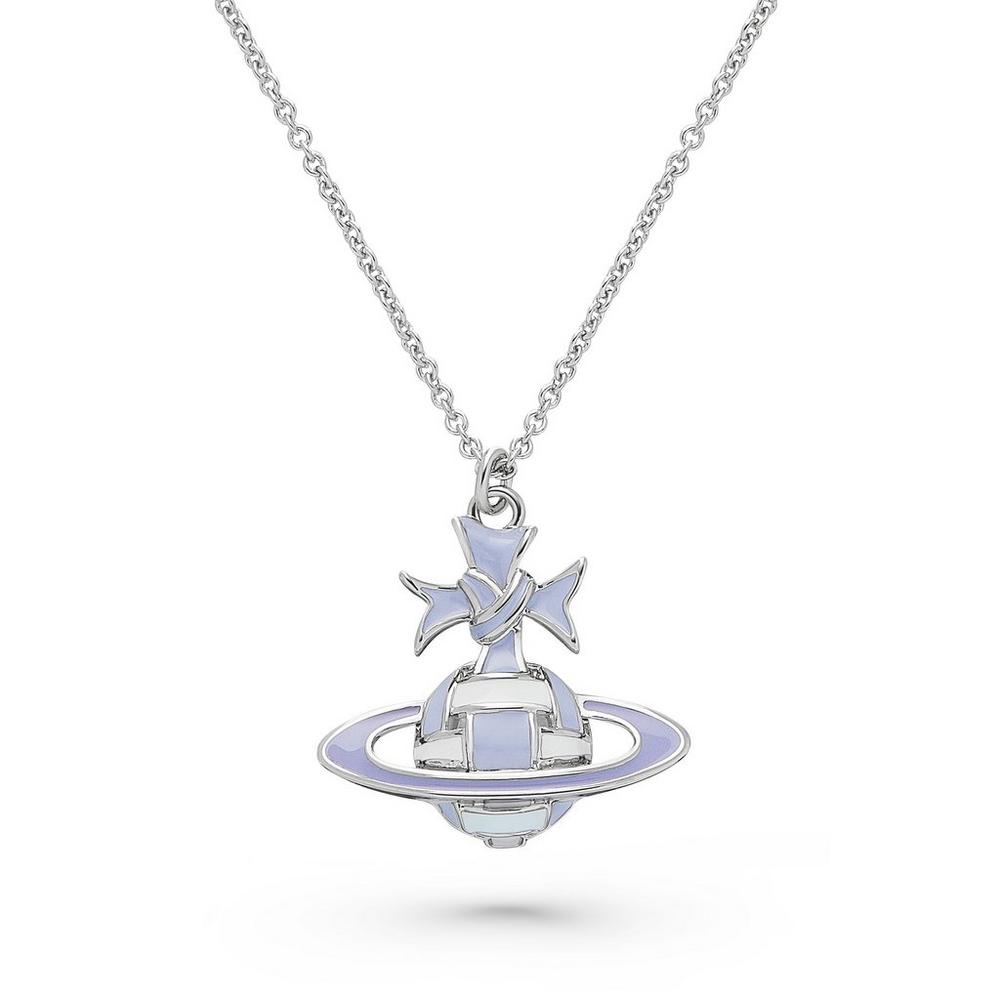 Vivienne Westwood Lilac Blue Ribbon Bas Relief Pendant Platinum Plated