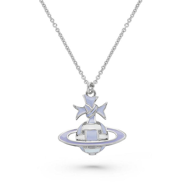 Vivienne Westwood Lilac Blue Ribbon Bas Relief Pendant Platinum Plated