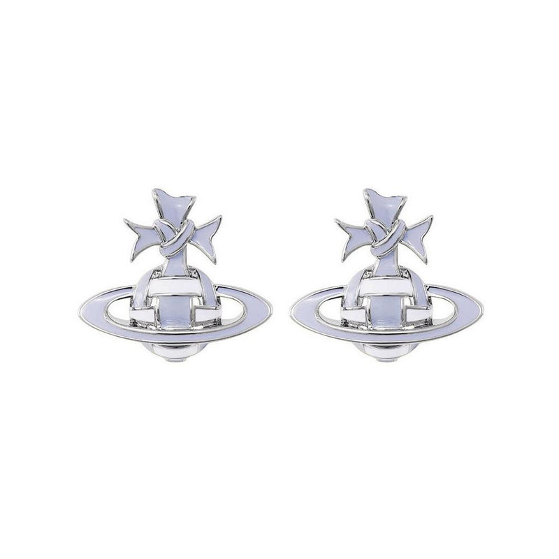 Vivienne Westwood Lilac Blue Ribbon Bas Relief Earrings Platinum Plated