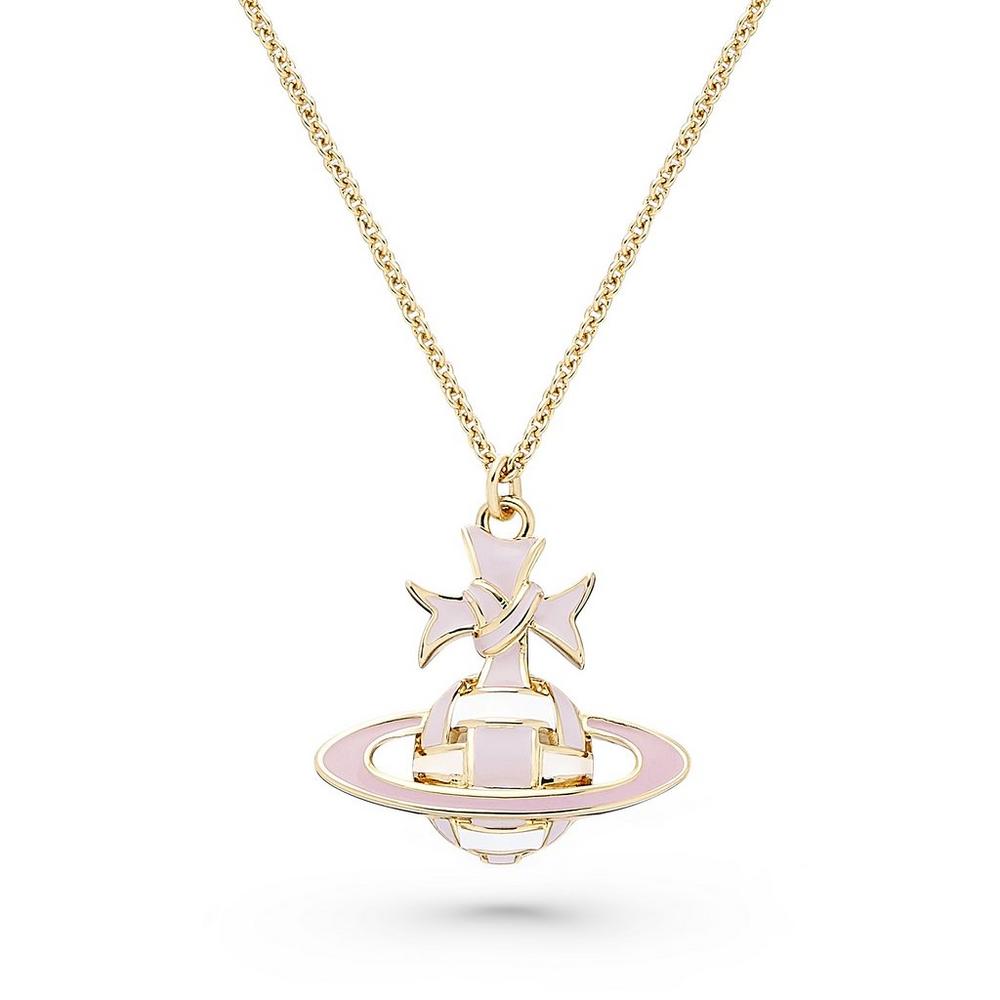 Vivienne Westwood Pale Pink Ribbon Bas Relief Pendant Gold Plated