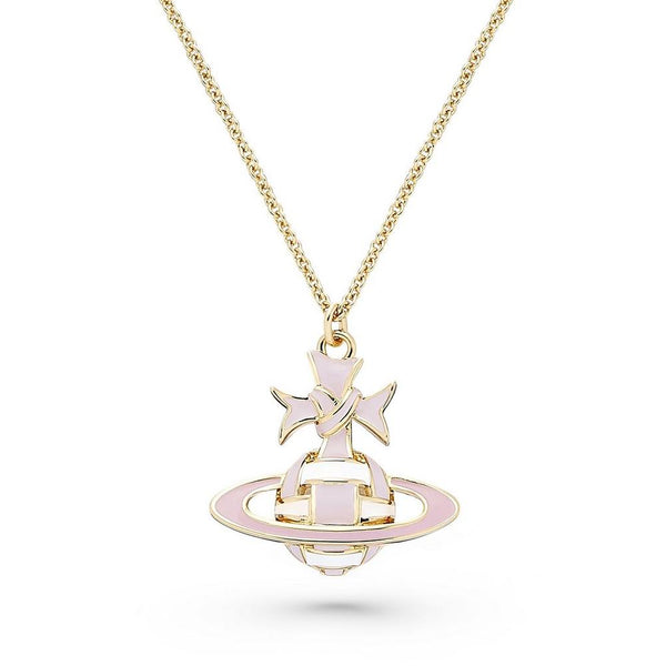 Vivienne Westwood Pale Pink Ribbon Bas Relief Pendant Gold Plated