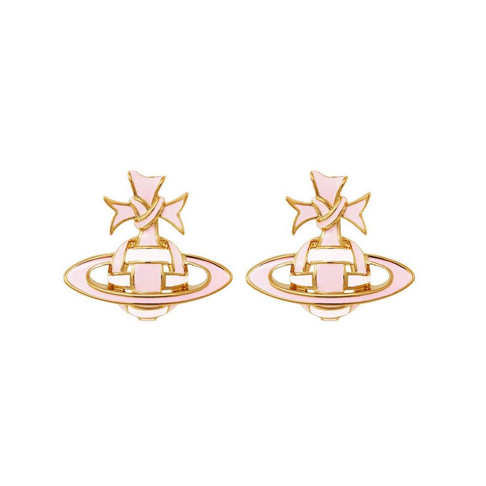 Vivienne Westwood Pale Pink Ribbon Bas Relief Earrings Gold Plated