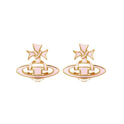 Vivienne Westwood Pale Pink Ribbon Bas Relief Earrings Gold Plated