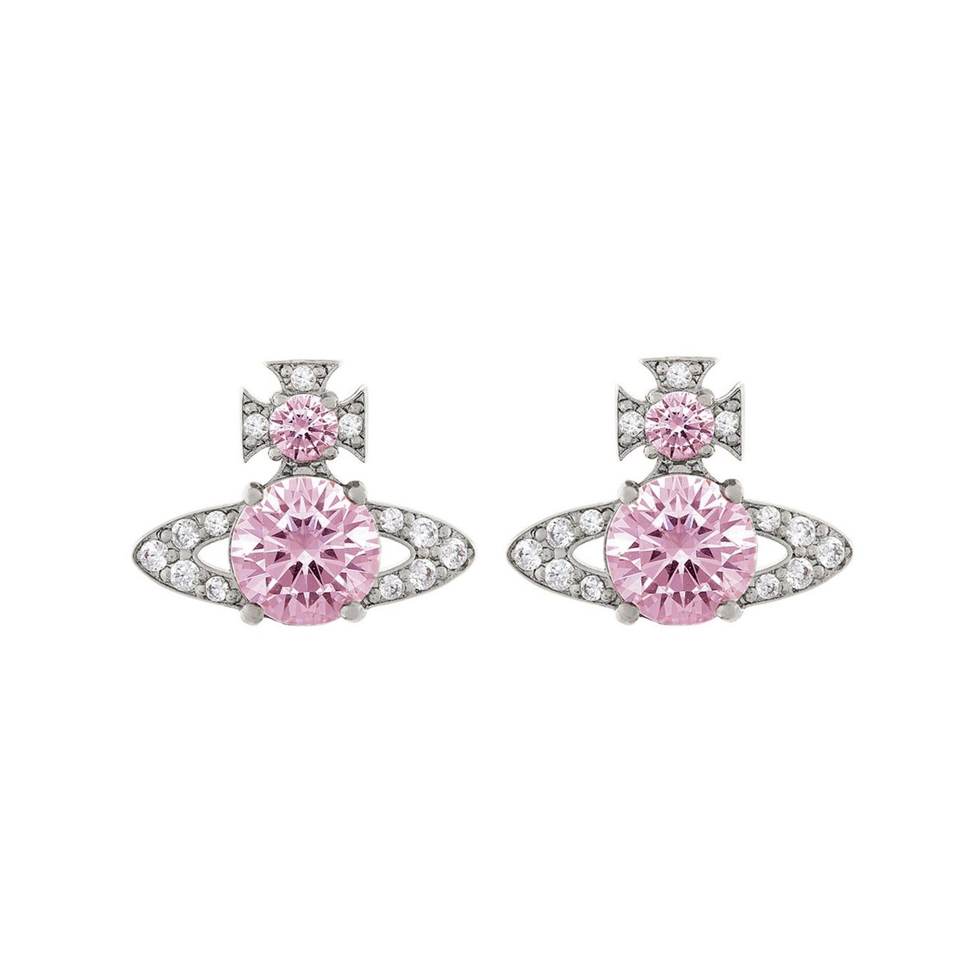 Vivienne Westwood Ismene Pink CZ Earrings Platinum Plated