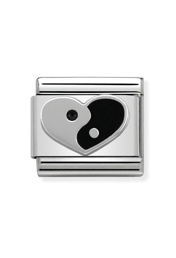 Nomination Composable Classic Symbols Yin Yang Heart in Stainless Steel, Enamel & Silver 925