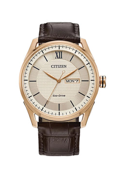 Citizen Gents Rose Gold Plated Eco-Drive Strap Watch