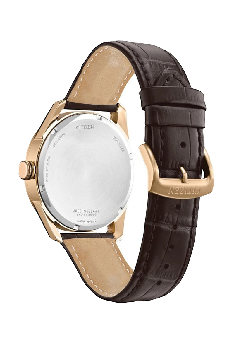 Citizen Gents Rose Gold Plated Eco-Drive Strap Watch