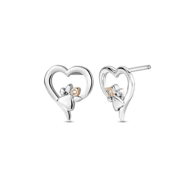 Clogau Paw Prints Heart Stud Earrings Sterling Silver