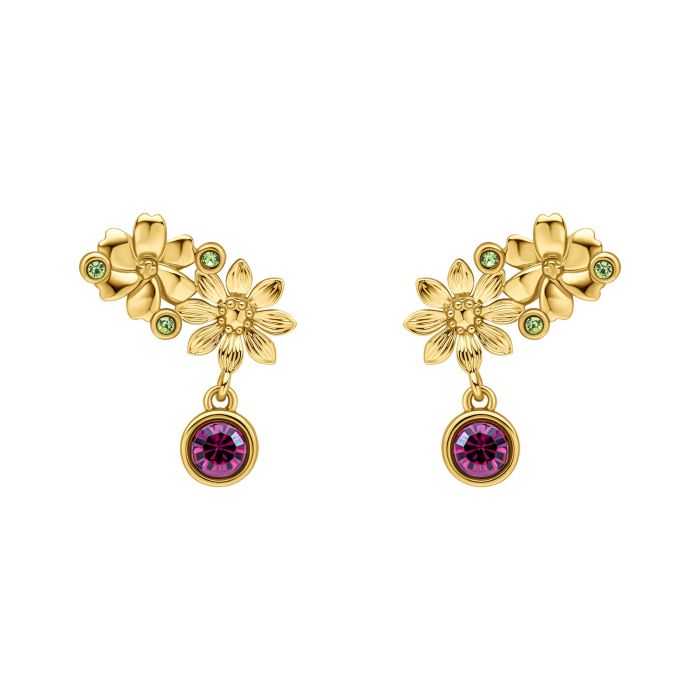 Laura Ashley Crosswell Green & Purple Crystal Drop Earrings Gold Plated