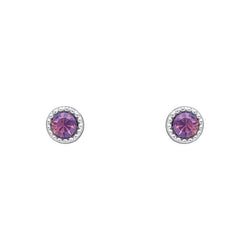 Laura Ashley Stippled Purple Crystal Stud Earrings Silver Plated