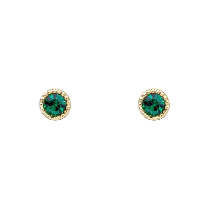 Laura Ashley Stippled Green Crystal Stud Earrings Gold Plated