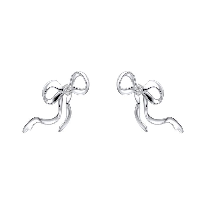 Laura Ashley Ribbon Bow Stud Earring Silver Plated