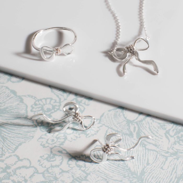 Laura Ashley Ribbon Bow Necklace Silver Plated