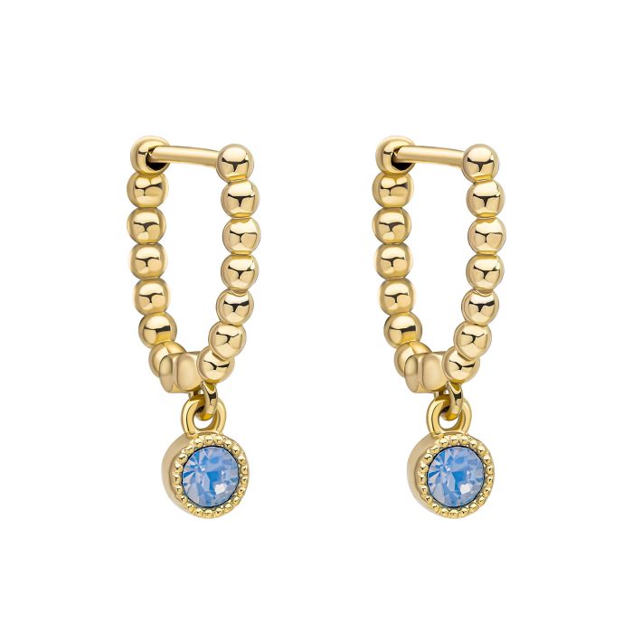 Laura Ashley Stippled Blue Crystal Hoop Earring Gold Plated