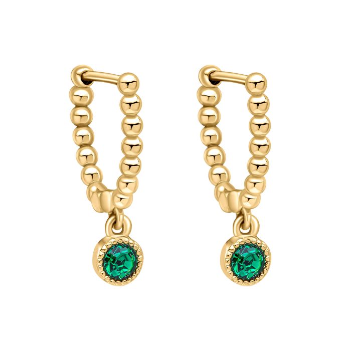 Laura Ashley Stippled Green Crystal Hoop Earring Gold Plated