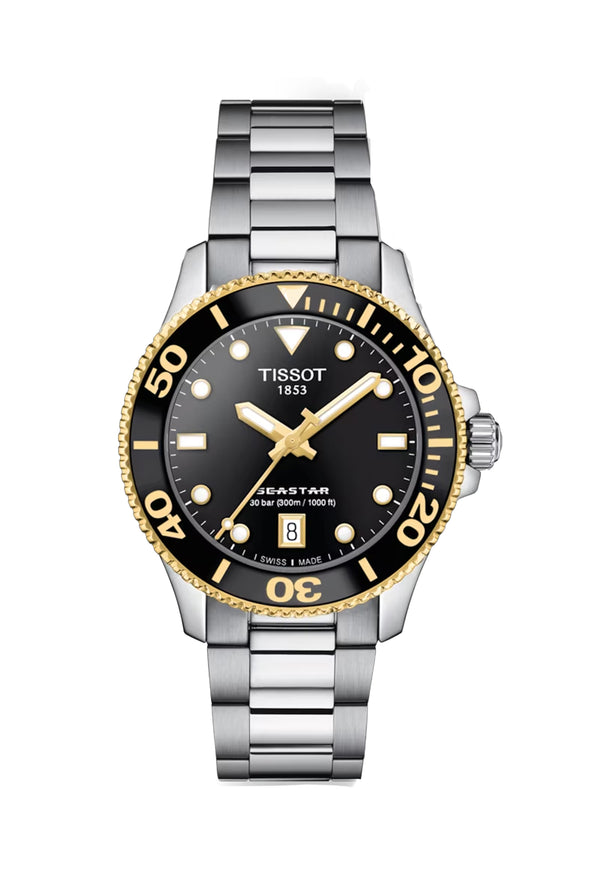 Tissot 36mm Seastar Black Dial Bracelet Watch