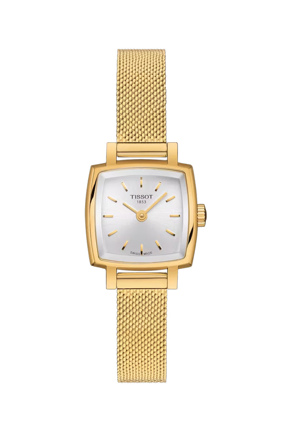 Tissot Ladies Lovely Silver Square Dial Mesh Bracelet Watch Gold Plated