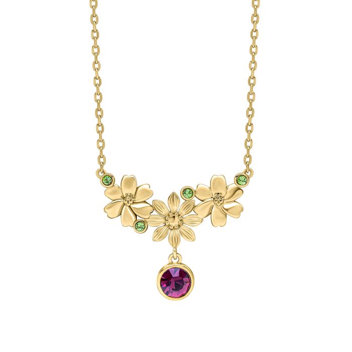 Laura Ashley Crosswell Green & Purple Crystal Drop Necklace Gold Plated