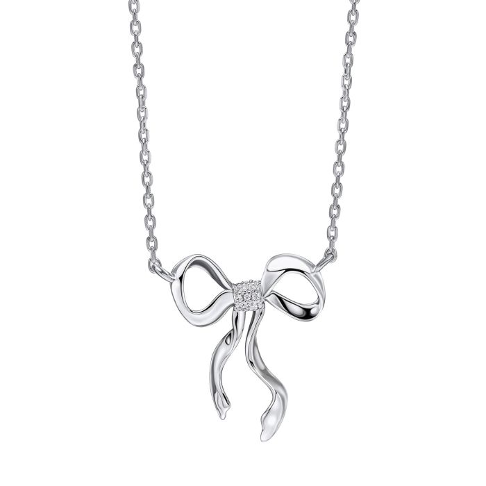 Laura Ashley Ribbon Bow Necklace Silver Plated