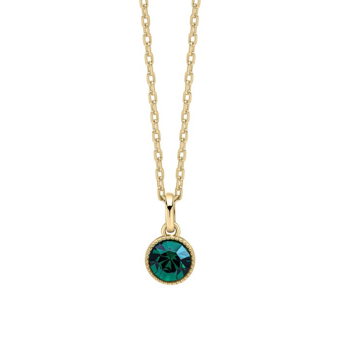 Laura Ashley Stippled Green Crystal Necklace Gold Plated