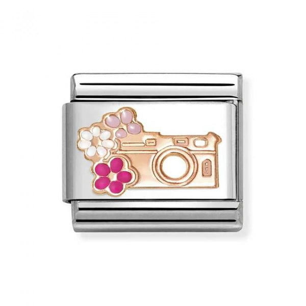 Nomination Composable Classic Link SYMBOLS Camera With Flowers in Steel, Rose Gold 375