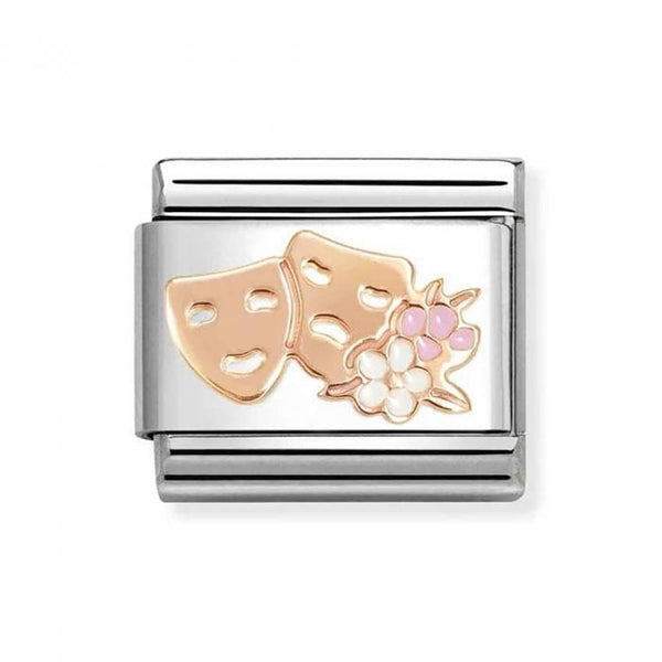 Nomination Composable Classic Link SYMBOLS Masks With Flowers in Steel, Rose Gold 375