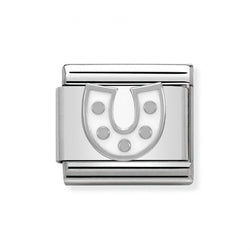 Nomination Composable Classic Link SYMBOLS White Horseshoe in Stainless Steel Enamel & Silver 925