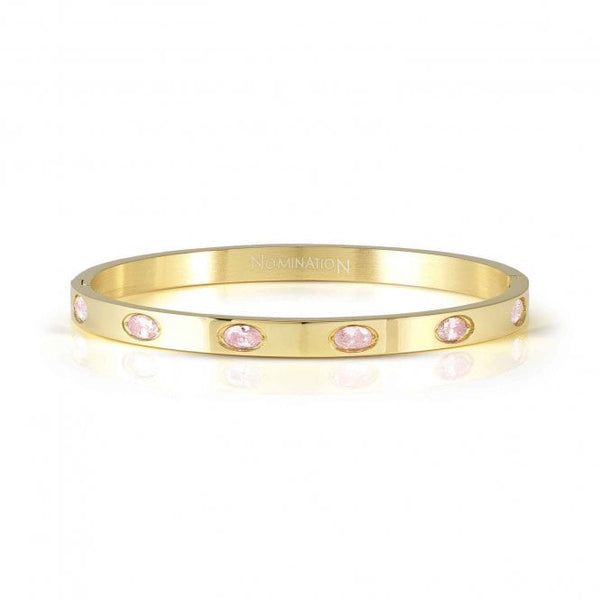 Nomination Pretty Bangles 6 Pink Oval CZ in Stainless Steel Gold Plated