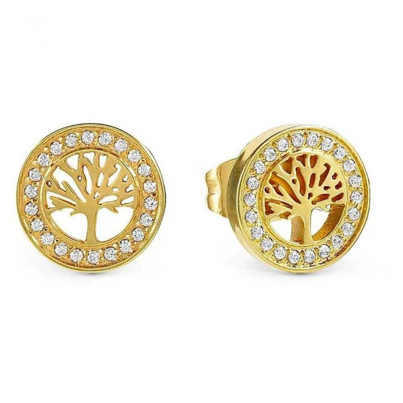 Nomination Soffio D'Amore Cubic Zirconia Tree Of Life  Stud Earrings Stainless Steel Golden PVD