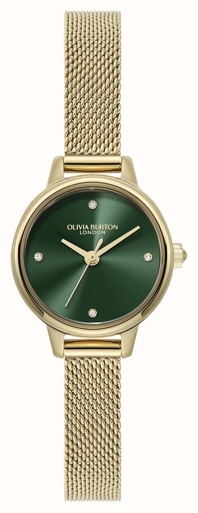 Olivia Burton Ladies Mini Classic Forset Green Dial Mesh Bracelet Watch Stainless Steel Gold Plated